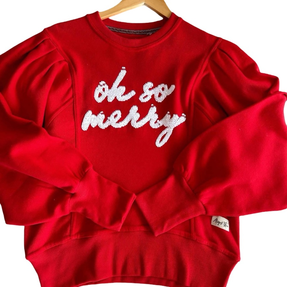 August Bleu | Women’s Cozy Red Christmas 'Oh So Merry' Crewneck Sweater | L